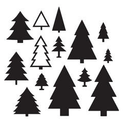 Obraz premium Christmas Tree Silhouette Clipart Set | Black Pine Tree Icons