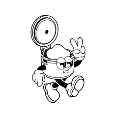 Retro character design of cool rice cooker outline