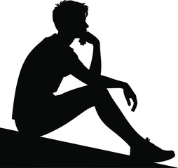 Silhouette of a Person Sitting in Deep Thought, Transparent Background.