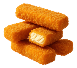 Crunchy, golden-brown breaded fish sticks with a visible flaky white fish interior.