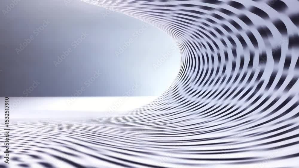 Poster Abstract Tunnel: A mesmerizing grayscale image depicting a tunnel-like structure formed by repeating patterns of dots and lines, creating a sense of depth and movement. 