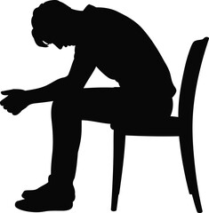 Silhouette of a Person Sitting with Head Bowed, Transparent Background.