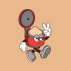 Retro character design of cool rice cooker