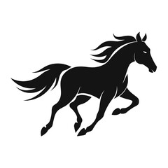 Black Horse Silhouette, Galloping Wild, Strong Animal, Dynamic Movement, Equestrian Icon