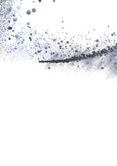 Swirling grey particles on white background. Abstract design element for website or presentation.