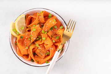 Viral trendy asian carrot salad with apple or wine vinegar, a little oil and salt, also known as...
