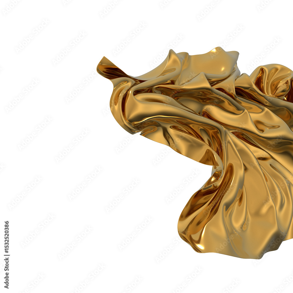 Poster shiny golden fabric draped in an abstract form