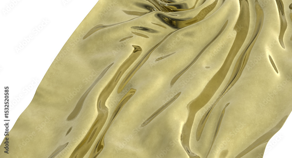 Poster shiny golden fabric draped in an abstract form