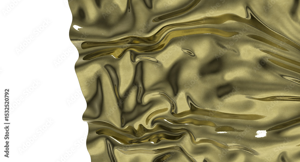 Poster shiny golden fabric draped in an abstract form