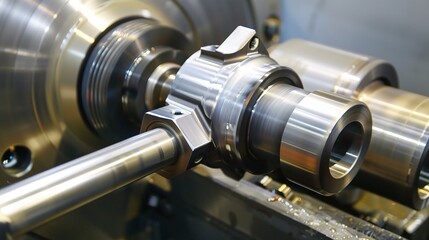 Close-up of groove turning operation on a lathe, demonstrating a cutting tool creating precise grooves on a metal workpiece