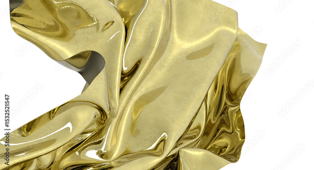 Poster shiny golden fabric draped in an abstract form