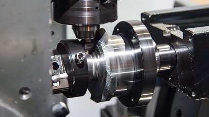 Close-up of groove turning operation on a lathe, demonstrating a cutting tool creating precise grooves on a metal workpiece