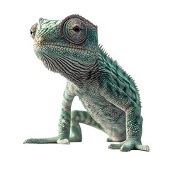 Obraz premium Stunning detailed teal chameleon isolated against a dark black background in high definition