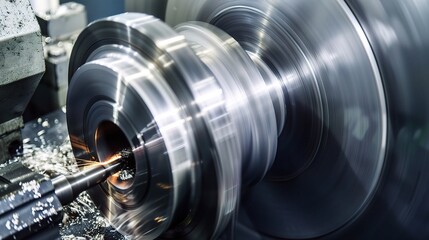Close-up of groove turning operation on a lathe, demonstrating a cutting tool creating precise grooves on a metal workpiece
