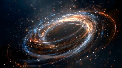Obraz premium A luminous galactic ring of swirling cosmic energy glowing trails of light in blue orange and white tones forming a circular vortex in the depths of space