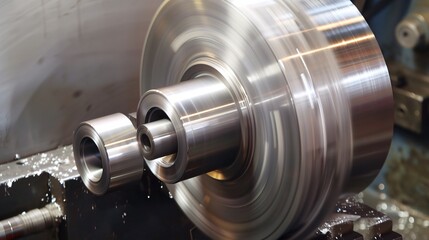 Close-up of groove turning operation on a lathe, demonstrating a cutting tool creating precise grooves on a metal workpiece