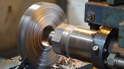 Close-up of groove turning operation on a lathe, demonstrating a cutting tool creating precise grooves on a metal workpiece