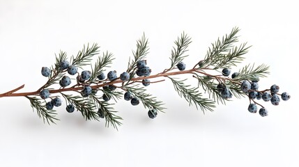 Elegant Still Life Portrait Capturing the Intricate Details of a Juniper Branch with Decorative Berries in a Minimal High-Resolution Composition