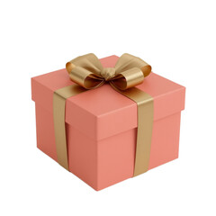 Obraz premium Matte Salmon Pink Gift Box with Gold Ribbon and Bow