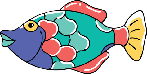 Vibrant clown triggerfish illustration on white background