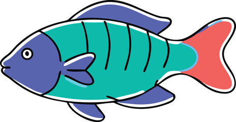 Colorful convict cichlid fish illustration on white