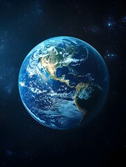 Fototapeta premium Earth in Space Surrounded by Stars