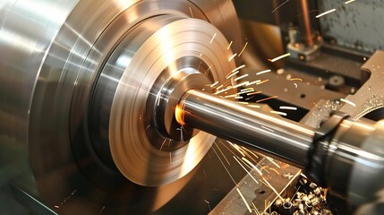 Close-up of groove turning operation on a lathe, demonstrating a cutting tool creating precise grooves on a metal workpiece