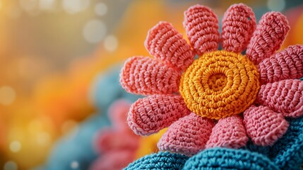 Colorful Crochet Flower Close-Up
