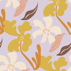 Hand drawn whimsical floral pattern, bold abstract flower seamless design for fabric, digital paper