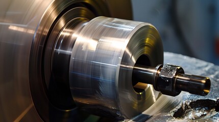 Close-up of groove turning operation on a lathe, demonstrating a cutting tool creating precise grooves on a metal workpiece