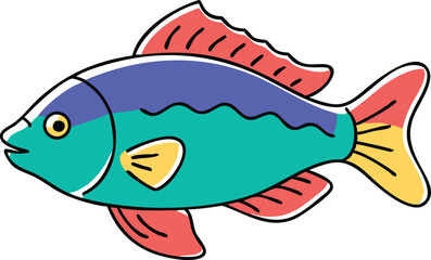 Vibrant firemouth cichlid fish illustration on white background