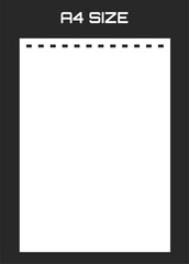Realistic blank lined paper sheet in A4 format isolated on black background. Notebook or book page.