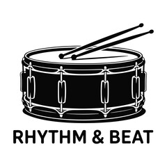 Snare drum with drumsticks black and white illustration