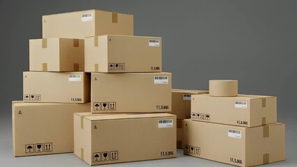 Neat Stack of Cardboard Boxes on Gray Background - Powered by Adobe