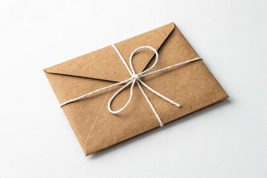 Small Kraft Gift Envelope Mockup Tied with String on White Background