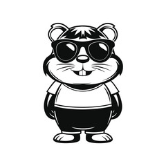 Cartoon Beaver with Sunglasses Bold Black and White Silhouette Character Design