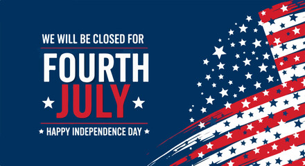 Patriotic Flat Illustration of Fourth of July Holiday Closure Announcement