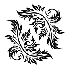 Obraz premium Decorative Black Foliage with Golden Accents and White Background Pattern Ornament