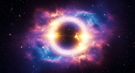 Fototapeta premium A black hole circle at the center of a beautiful nebula