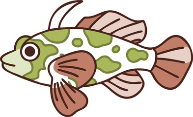 Vibrant mandarin dragonet fish illustration on white background