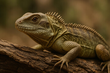 Obraz premium green iguanperched on tree branch.