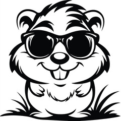 Cool Mascot Animal with Sunglasses Black and White Stylized Outline, Funny Teeth
