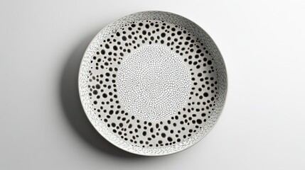 Elegant dish with dots around textured center on light background, shadow
