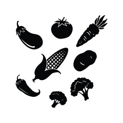 Different Types of Vegetables Silhouette Vector Design.