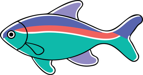 Vibrant neon tetra fish illustration on white background