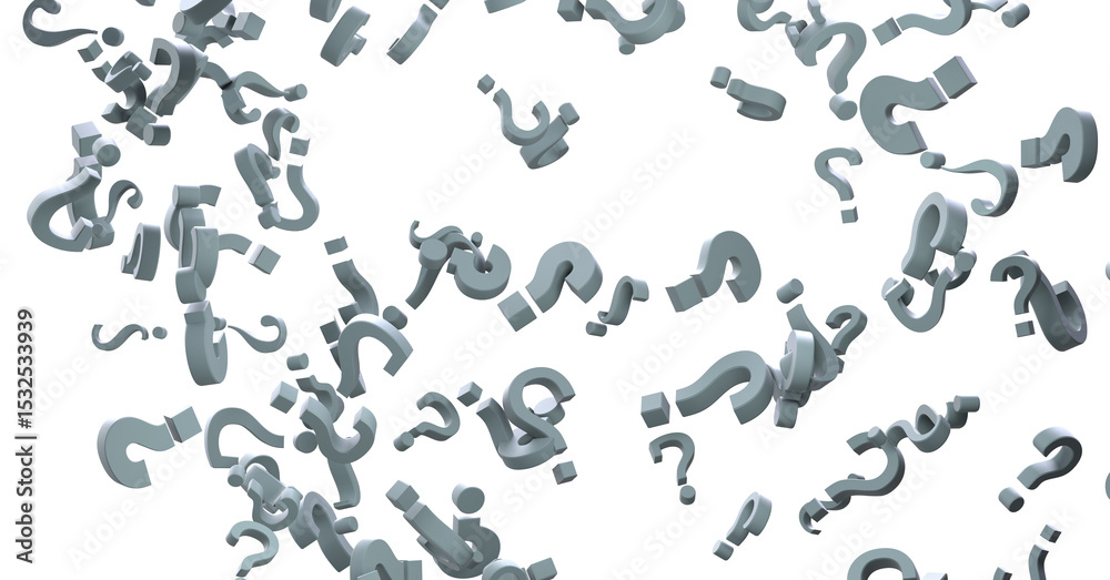 Poster infinite question marks on a plane, original three dimensional illustration.