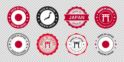 Set of badge made in Japan label icon emblem isolated on transparent background