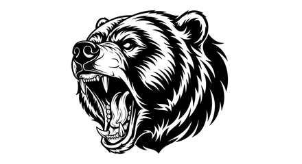 Black and White Graphic of a Roaring Bear Head