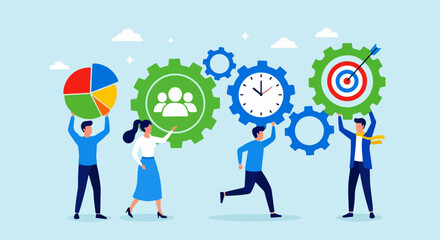 Flat Vector Illustration of Teamwork and Productivity with Interlocking Gears