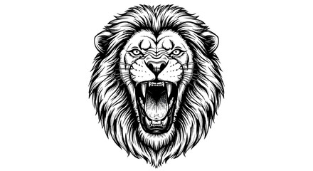Roaring Lion Head Illustration in Black and White